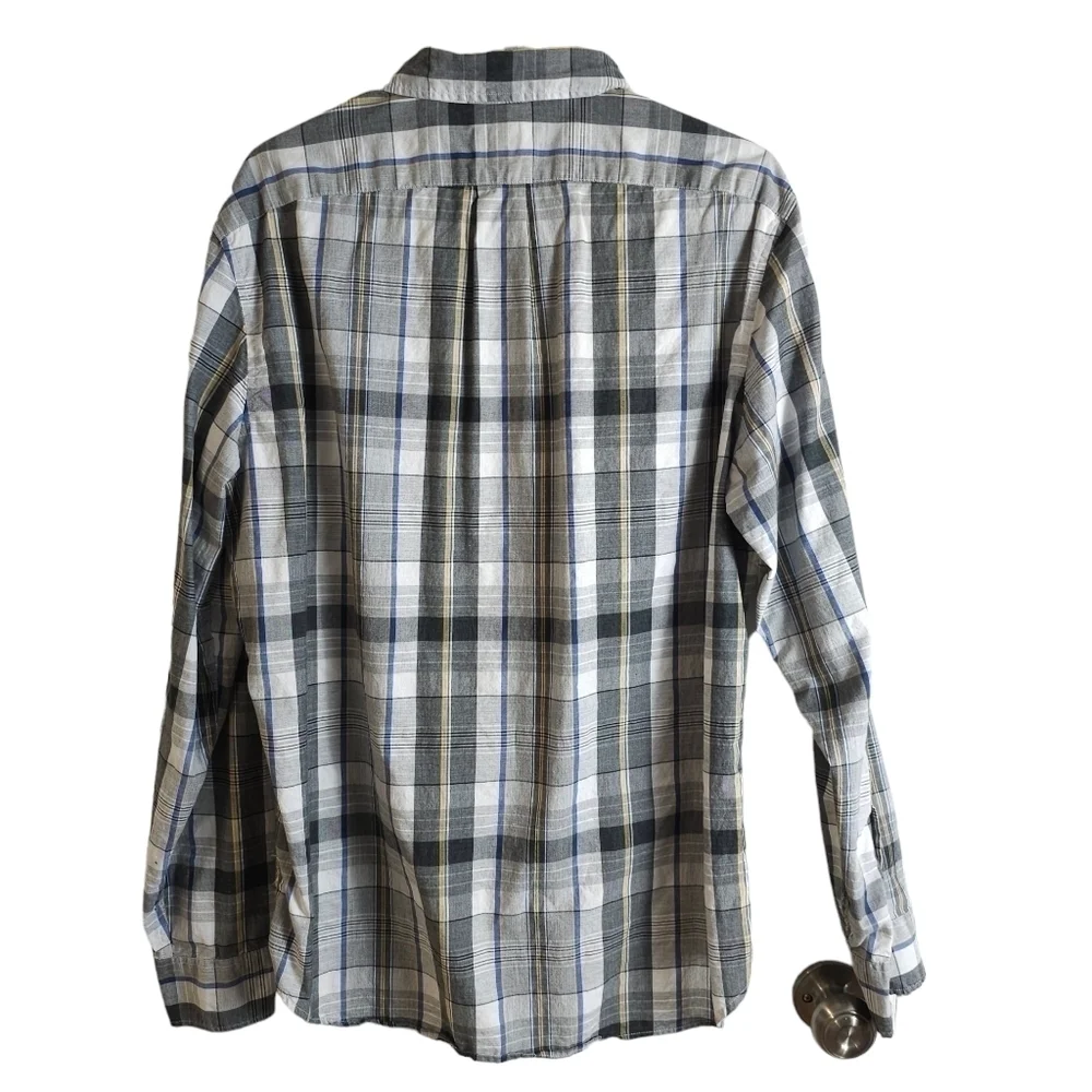J. Crew Mens Gray/Blue/Yellow 100% Cotton Shirt